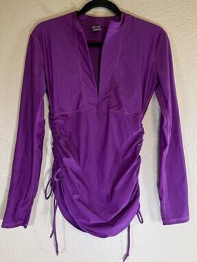 Sbart Size Medium Long Sleeve Rash Guard Swim Top Ruched Drawstring Sides